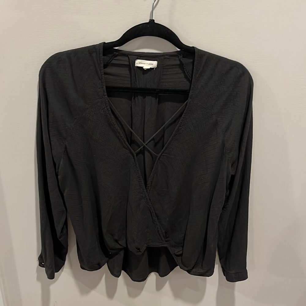 Black deep V blouse